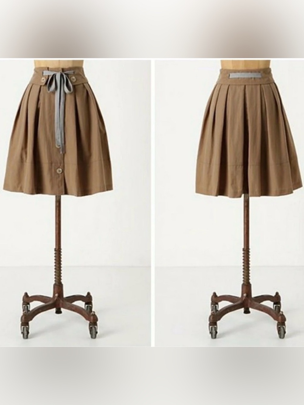 Anthropologie Brown Waist Tie Vichyssoise academia Skirt by Sine Size 12